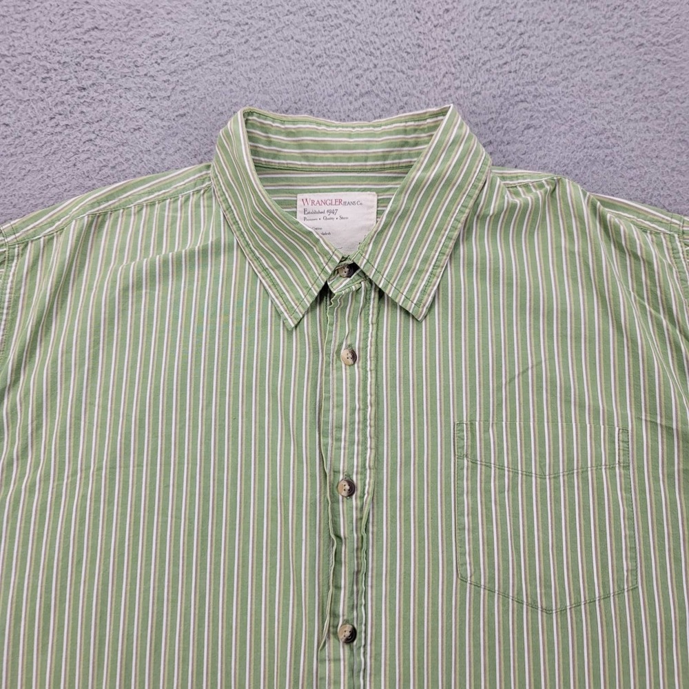 Wrangler Shirt Mens XXL Green Striped Button Up Western‎ Long Sleeve Outdoors - Picture 3 of 16